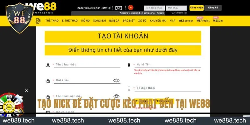 Tạo nick để đặt cược kèo phạt đền tại We88 Tạo nick để đặt cược kèo phạt đền tại We88